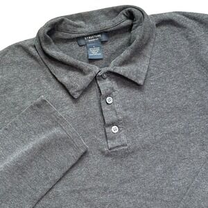 STRUCTURE Long Sleeve Polo Shirt Clean Fit Dark Gray Preppy Casual Large‎